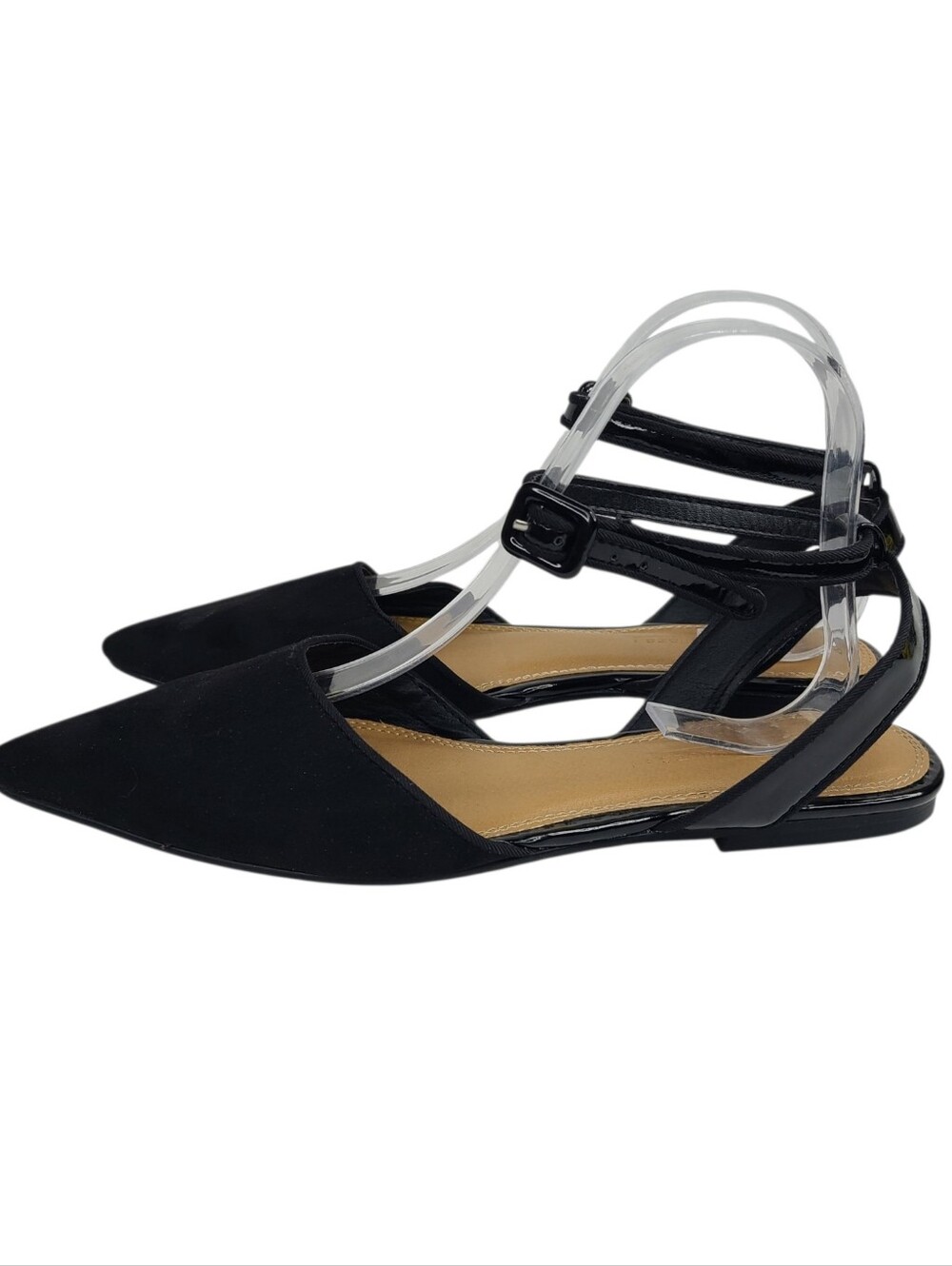 ASOS Shoes Black Fabric & Patent Pointed Toe D'Orsay Flats UK Size 5 US Size 7
